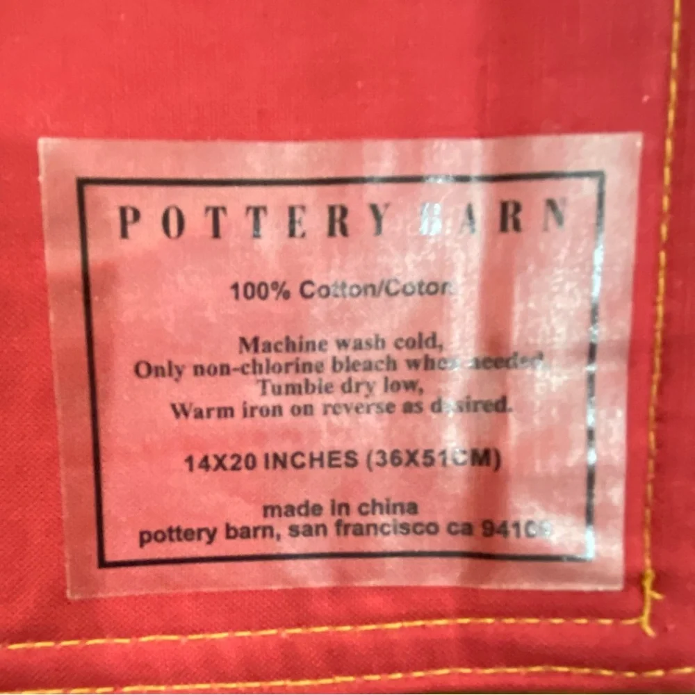 Pottery Barn Set of 4 Dark Red Corduroy Placemats w/ Pocket Cotton Cord 14X20